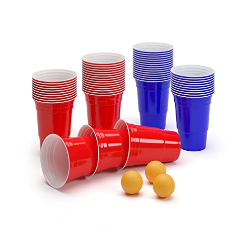 Red & Blue BeerCups Party Pack - Wiederverwendbare Rote & Blaue Becher für Party & Beer Pong inkl. Bälle und Regelwerk (25 Rote & 25 Blaue Becher) von BeerCup-Classics