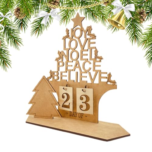 Befeixue Countdown-Adventskalender aus Holz, Weihnachtskalender-Countdown-Ornamente, 2025 Weihnachtskalender-Schreibtischdekoration in Hausform, Hohlbuchstaben-Design-Tischschild für Kinderzimmer von Befeixue