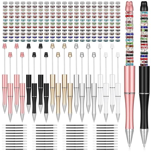 Befeixue Kugelschreiber aus Kunststoff - Leichter und glatter Kugelschreiber | Sortiertes Perlenstift-Set mit 20 Perlenstiften, 40 schwarzen Minen und 240 hellen Abstandsperlen von Befeixue