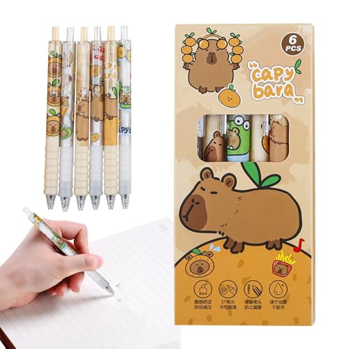 Capybara Gelschreiber Schreibstifte | 6 Stück Cartoon Capybara Schnelltrocknender Stift | 0,5mm Schwarzer Kugelschreiber Gelstiften | Tragbares Unterschriftenstift Briefpapier Für Schüler von Befeixue