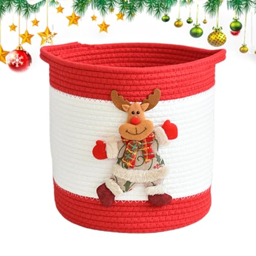 Weihnachts Aufbewahrungskorb | Geflochtener Korb Aus Baumwollseil Mit Griffen | Weihnachtsdekorative Geflochtene Körbe | Handgefertigter Regalaufbewahrungs Behälter Für Kleidung, Spielzeug, Puppen von Befeixue