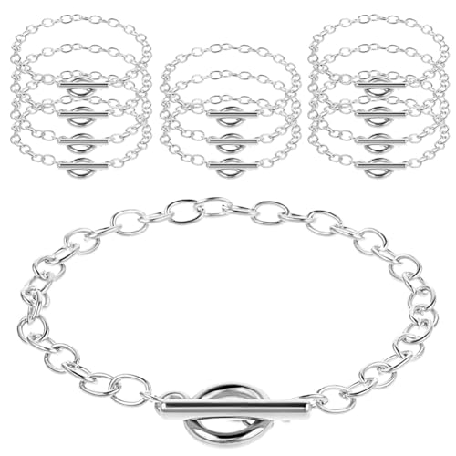 Begchy 12 Stück Kettenarmbänder Zur Schmuckherstellung, Kette für Damen, Gliederkettenarmbänder mit OT-Knebelverschluss, Silber von Begchy