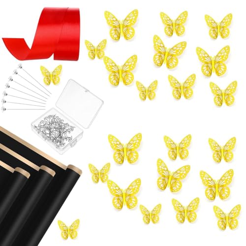 Begchy 178-Teiliges DIY-Bänder-Blumenstrauß-Set, Satinband, Blumen-Geschenkpapier, Florales Gold-Schmetterlingsband, Strass-Stecknadeln von Begchy