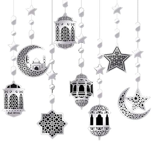 Begchy 24-Teilige Party-Girlande Islamischer Stern Mond Laterne Ramadan Aus Festem Karton, Ramadan Mubarak Party-Girlande, Silber von Begchy