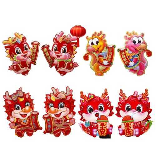 Begchy 4 Stile Cartoon Chinesischer Drache Tür Fenster Aufkleber Chinesisches Neujahr Frühlingsfest Ornament Verzierung von Begchy