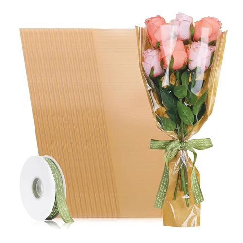 Begchy 50 Stück Blumenverpackungsbeutel mit Band, Kraftpapier-Blumenverpackungs-Blumenstraußbeutel, Geeignet für Hochzeit, Geburtstag von Begchy
