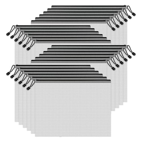 Begchy Netztaschen mit Reißverschluss, 24 Transparente Reißverschlusstaschen, Briefgröße A4, Aufbewahrungstaschen mit Reißverschluss für Ordner, für Schule, Bürobedarf von Begchy