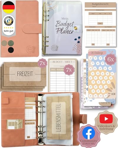 BeginnerBudget® Budget Planner Deutsch, Sparbuch für Geld & Haushaltsbuch mit Geld Sparen Challenge (144 Seiten), Umschlagmethode, Anleitung & Spar-Challenges, Ringbuch A6, vegan Wildleder (Rosa) von Beginner-Budget