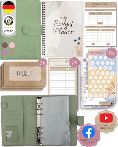 BeginnerBudget® Budget Planner Deutsch - Starterset mit Sparchallenge Budgetplaner deutsch - Sparen mit Umschlagmethode + Anleitung - Ringbuch A6 - Binder A6 Litchi-Style (Mint (mit Budgetplaner)) von BeginnerBudget