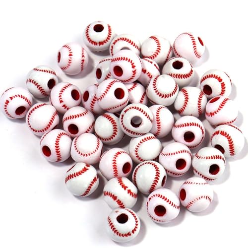 Begino Baseball-Softball-Perlen, 12 mm, Acryl, Sport-Kugelperlen für Armband, Halskette, DIY-Schmuckherstellung, Rot-Weiß, 200 Stück von Begino