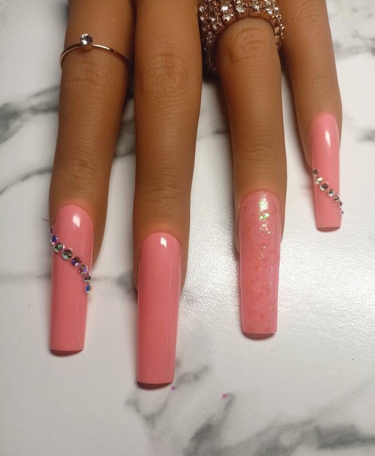 xxl Pink Tapered Square Presse Auf Nagelset/Bling Akzent Nägel Glitter Falsche von Begorgeousnails