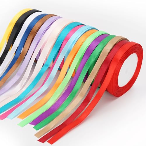 Behiruch 18 Farben Schleifenband, 10mm x 22m Polyester Satinband, Geschenkband Bänder, Seidenband Schleifenband Schultüte, für Hochzeit Dekoration, Geschenk Verpacken von Behiruch