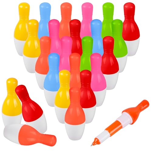 25 Stück Bowling-Kugelschreiber, Mini Mehrfarbig Stifte, Kreativer Cartoon Einziehbarer Kugelschreiber, Bowling-Pin-Förmige Signierstifte, Bowling Rollerball Stifte für Kinder Geschenk, Mischfarben von Behogan