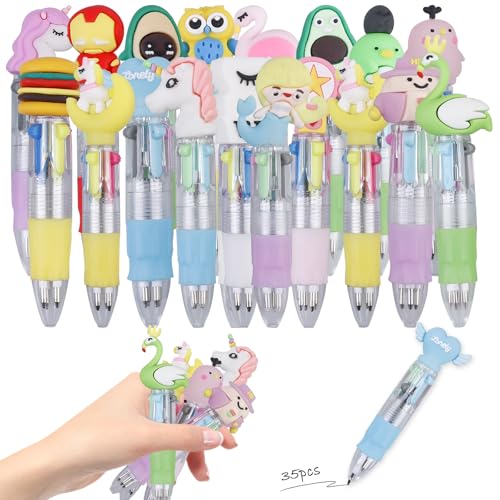 36 Stück Versenkbare Kugelschreiber, 4-in-1 Mehrfarbiger Kugelschreibe, Mini Mehrfarbig Stifte, Kreativer Süßer Cartoon-Stift, Retractable Stifte für Büro, Schule, Schulbedarf, Kinder Geschenk von Behogan