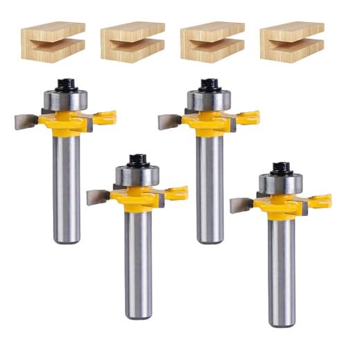 4 Stück T Nut Fräser, Planfräser 8mm Schaft Professional Zubehör Holzfräser Nut und Feder Fräser, Nutfräse Set 4 Zähne in T-Form Cutter Planfräser für Oberfräse L 3 mm,4 mm,5 mm,6 mm von Behogan