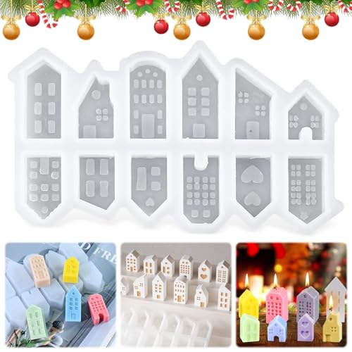 Silikonformen Gießformen Häuser, 12 Stück Silikonform Weihnachten, Mini Silikonform Haus Gips Zum Gießen, Gießform Haus, Weihnachten Giessformen Silikon, Für Kerzenherstellung Handgefertigte von Beibeijia