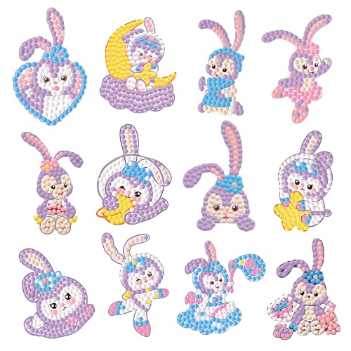 5D Diamond Painting Sticker Set, 12PCS Diamant Malerei Aufkleber, Cartoon Diamanten Malerei Kinder, DIY Diamant Painting Kit für Notebook, Cup, Telefon Malen Nach Zahlen (F) von Beichi