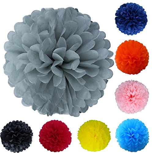 Beiersi 10Pcs PomPoms Papierblumen Hochzeit Party Deko (20cm, Grau) von Beiersi