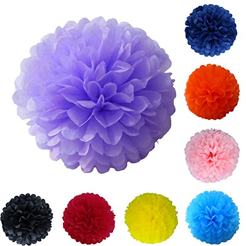 Beiersi 10Pcs PomPoms Papierblumen Hochzeit Party Deko (20cm, Helles Lila) von Beiersi