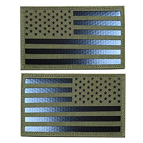 2 Stück Amerika reflektierende Flagge, bestickte Aufnäher, Schlaufenhaken, taktische USA-IR-Infrarot-Militär-Applikation, zum Aufnähen auf Emblem, Abzeichen, Schulterarmband für Kleidung, Taschen, von Beifeitu