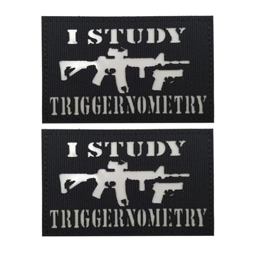 2 Stück I Study Triggernometrie reflektierende Flicken IR Infrarot Patch Taktisches Militär Emblem Moral Aufnähen Abzeichen Haken und die Schlaufe Schulter (schwarz) von Beifeitu