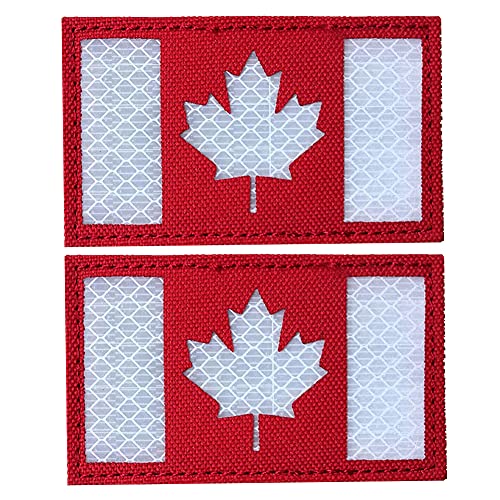 2 x Kanada-Flagge reflektierender Aufnäher militärisch taktisch kanadisch Infrarot IR-Patches Moral-Emblem Applikation Schlaufenhaken Schulterhaken Aufnäher fürRucksack auf der Rückseite von Beifeitu