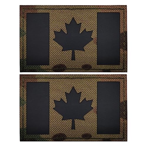 2 x Kanada-Flagge reflektierender Aufnäher militärisch taktisch kanadisch Infrarot IR-Patches Moral-Emblem Applikation Schlaufenhaken Schulterhaken Aufnäher fürRucksack auf der Rückseite von Beifeitu