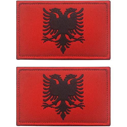 2Pcs Europa Albanien Flagge Patch Moral gestickte Patches Schleife Haken Befestigung Staaten Taktische Militär Applikation Nähen auf Emblem Abzeichen Dekorative Schulter DIY Armband von Beifeitu