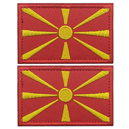 2Pcs Europa Nord Mazedonien Flagge Patch Moral gestickte Patches Schleife Haken Befestigung Staaten Taktische Militär Applique Nähen auf Emblem Abzeichen Dekorative Schulter DIY Armband von Beifeitu