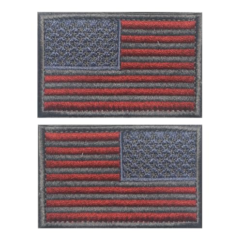 Aufnäher mit Amerika-Flagge, bestickt, Schlaufenhaken, taktische US-Militär-Applikation, zum Aufnähen auf Emblem, Abzeichen, Schulterarmband für Kleidung, Taschen, Rucksack, 2 Stück (rotgrau) von Beifeitu