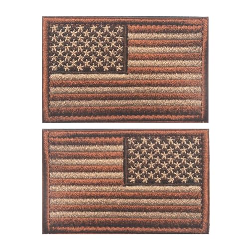 Aufnäher mit Amerika-Flagge, bestickt, Schlaufenhaken, taktische US-Militär-Applikation, zum Aufnähen auf Emblem, Abzeichen, Schulterarmband für Kleidung, Taschen, Rucksack, Braun, 2 Stück von Beifeitu