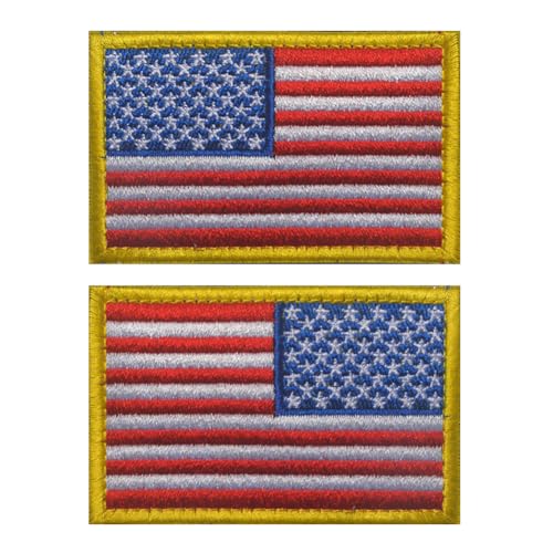 Aufnäher mit Amerika-Flagge, bestickt, Schlaufenhaken, taktische US-Militär-Applikation, zum Aufnähen auf Emblem, Abzeichen, Schulterarmband für Kleidung, Taschen, Rucksack, Gelb, 2 Stück von Beifeitu