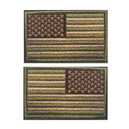 Aufnäher mit Amerika-Flagge, bestickt, Schlaufenhaken, taktische US-Militär-Applikation, zum Aufnähen auf Emblem, Abzeichen, Schulterarmband für Kleidung, Taschen, Rucksack, Grün, Braun, 2 Stück von Beifeitu