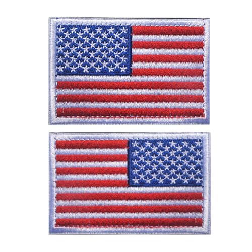 Aufnäher mit Amerika-Flagge, bestickt, Schlaufenhaken, taktische US-Militär-Applikation, zum Aufnähen auf Emblem, Abzeichen, Schulterarmband für Kleidung, Taschen, Rucksack, Weiß, Rot, 2 Stück von Beifeitu