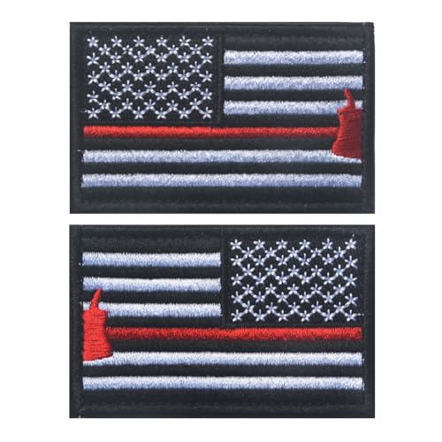 Aufnäher mit Amerika-Flagge, bestickt, Schlaufenhaken, taktische US-Militär-Applikation, zum Aufnähen auf Emblem, Abzeichen, Schulterarmband für Kleidung, Taschen, Rucksack, rote Linie, 2 Stück von Beifeitu