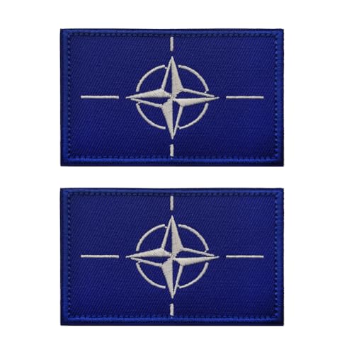 Aufnäher mit NATO-Flagge, bestickt, Schlaufenhaken, taktische Militär-Applikation, zum Aufnähen auf Emblem, Abzeichen, Schulterarmband für Kleidung, Taschen, Rucksack, 2 Stück von Beifeitu