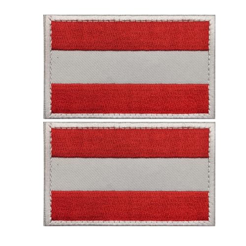 Aufnäher mit Österreich-Flagge, bestickt, Schlaufenhaken, taktische Militär-Applikation, zum Aufnähen auf Emblem, Abzeichen, Schulterarmband für Kleidung, Taschen, Rucksack, 2 Stück von Beifeitu