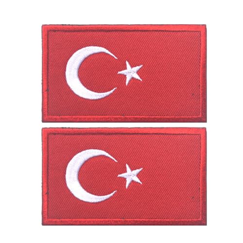 Aufnäher mit Türkiye-Flagge, bestickt, Schlaufenhaken, taktische Militär-Applikation, zum Aufnähen auf Emblem, Abzeichen, Schulterarmband für Kleidung, Taschen, Rucksack, 2 Stück von Beifeitu