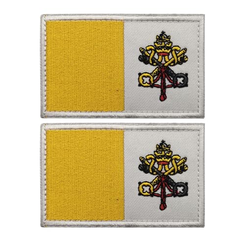 Aufnäher mit Vatikan-Flagge, bestickt, Schlaufenhaken, taktische Militär-Applikation, zum Aufnähen auf Emblem, Abzeichen, Schulterarmband für Kleidung, Taschen, Rucksack, 2 Stück von Beifeitu