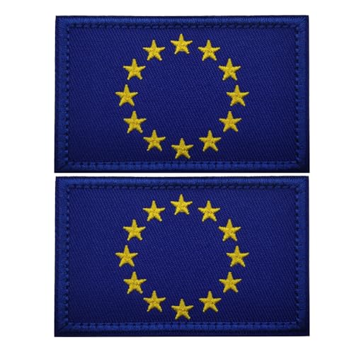 Aufnäher mit europäischer Union-Flagge, bestickt, Schlaufenhaken, taktische Militär-Applikation, zum Aufnähen auf Emblem, Abzeichen, Schulterarmband für Kleidung, Taschen, Rucksack, 2 Stück von Beifeitu