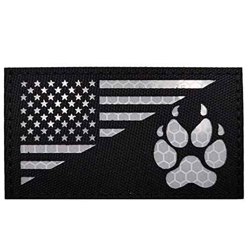 USA Flag K9 Dog IR Reflektierender Patch Infrarot Tactical Moral Embroidered Badge for Animal Vest Harnesses Paw Applique with Hook and Loop Fastener Backing Shoulder (Black) von Beifeitu