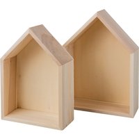 Holz-Rahmen "Häuser - Breit", 2er-Set von Beige