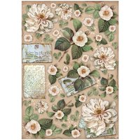 Motiv-Strohseide "Vintage Library  Flowers" von Beige