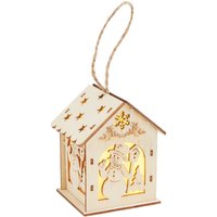 VBS Holzbausatz Lichterhaus "Schneemann mit Vogelhaus", inkl. LED von Beige