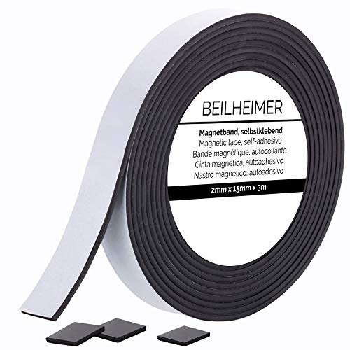 Beilheimer Magnetband, selbstklebend, 3m x 15mm x 2mm, 3 Meter magnetisches Klebeband von Beilheimer