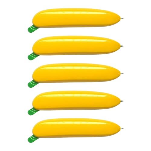 Bananenförmiger Kugelschreiber, lustig, einziehbar, 1,0 mm, reibungsloses Schreiben, für Kinder, Studenten, Spielbelohnung, 5 Stück von Beimus