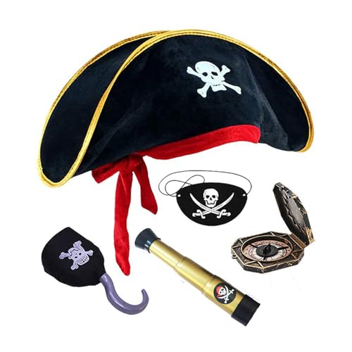 Beimus Piraten-Party-Kostüm-Set mit Augenbinde, Totenkopf-Druck, Hut, Karte für Kinder, Cosplay, Schmuck, Halloween-Thema von Beimus