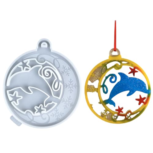 Weihnachtsbaumbehang, Ornament, Epoxidharz, Silikon, Delfin, rund, Anhängerform, handgefertigt, Schmuckherstellungswerkzeug von Beimus