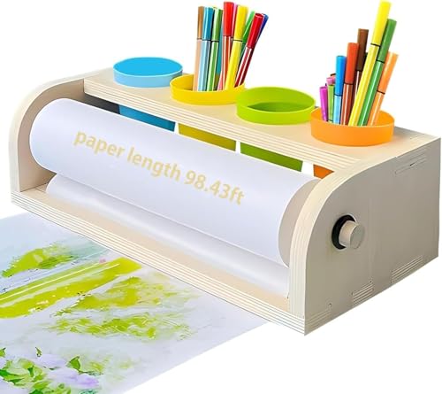 Kids Art Staffelei Papierrollenspender, Holztisch-Design, 2 Packungen weißes Bond-Papier, tragbare Zeichenstation von Beipoo