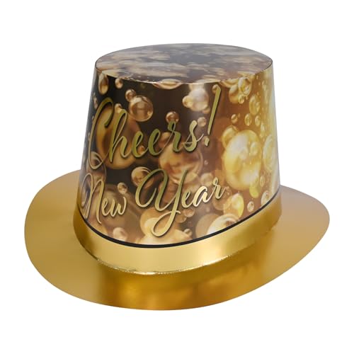 Beistle 12 Champagnerfarbene Neujahrs-Hi-Hats, elegante NYE Countdown-Kopfbedeckung, Goldprost. Neujahrsdesign, Zylinderhut, Partyzubehör und Gastgeschenke von Beistle